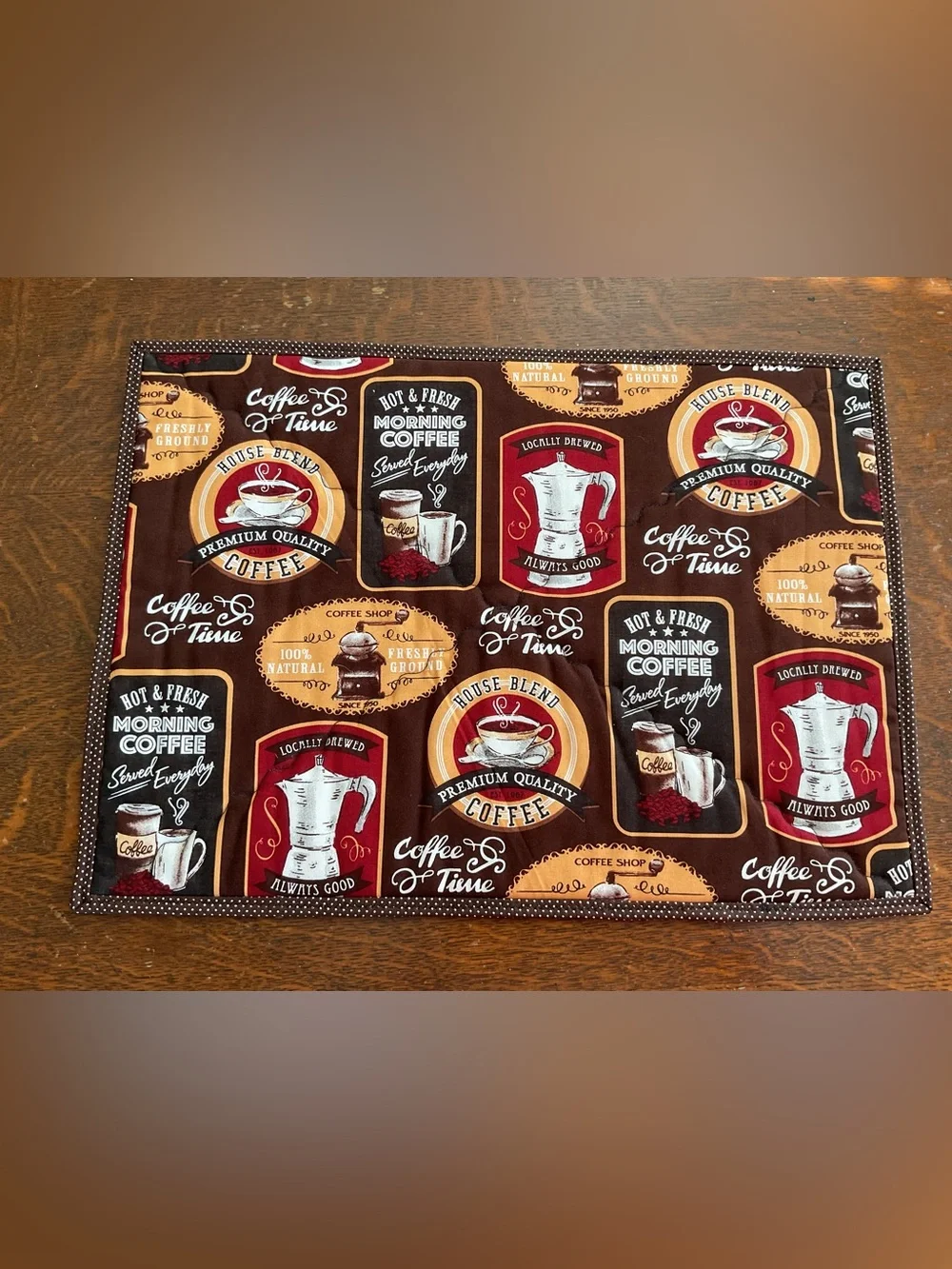 Handmade Quilted Large Hot Pad - Coffee